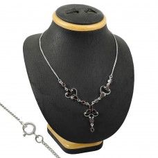 Garnet Gemstone Sterling Silver Necklace Jewelry