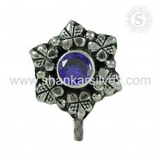 Graceful Iolite Gemstone 925 Sterling Silver Nose Pin Indian Jewelry