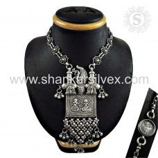 Indian Fashion Oxidized 925 Sterling Silver Antique Necklace Jewelry