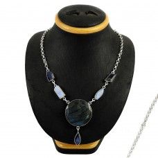 Labradorite, Rainbow Moonstone Sterling Silver Necklace Jewelry