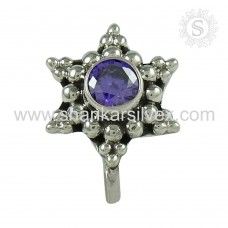 Lovely Amethyst Gemstone Indian Sterling Silver Nose Pin Jewelry