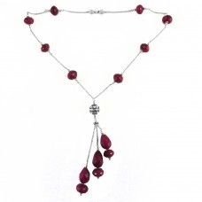 Natural Ruby Beads Necklace !! Gemstone Sterling Silver Jewelry Necklace