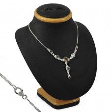 Pretty ! Citrine, Garnet, Crystal Gemstone Sterling Silver Necklace Jewelry
