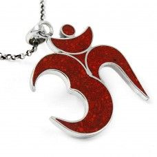 Red Inlay 925 Sterling Silver OM Pendant
