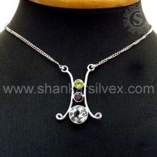 Scenic Crystal, Garnet, Peridot Gemstone Sterling Silver Necklace Sterling Silver Jewelry