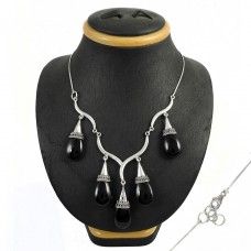 Seemly!! 925 Sterling Silver Black Onyx Necklace