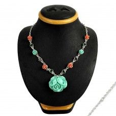 Silver Jewelry Traditional Synthetic Flower, Green Onyx, Garnet Gemstone Necklace Mayorista