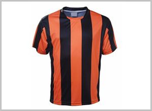 Orange-black-custom-stripes soccer uniform