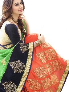 Green and Orange Embroidered Sarees
