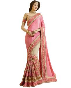 Peach and Golden Georgette Sarees