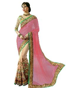 Pink and Beige Embroidered Sarees