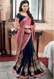 Pink and Black Embroidered Sarees