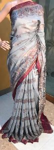 Handcrafted munga silk with madhubani print sarees