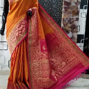 handwoven gadwal DUPION SILK sarees with contrast pallu and blouse