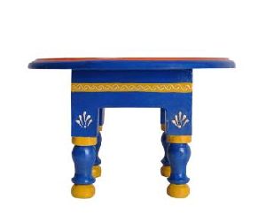 Traditional Wood Round Chowki Footstool Table
