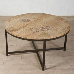 Industrial and vintage Iron metal & solid mango wood round Coffee table