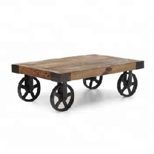 vintage Iron metal solid wood cart coffee table