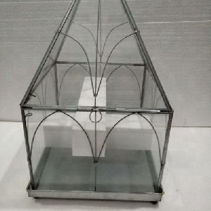 Metal zinc antique plated glass terrarium