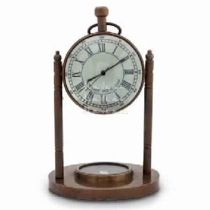 Antique Table Clock n brass Compass