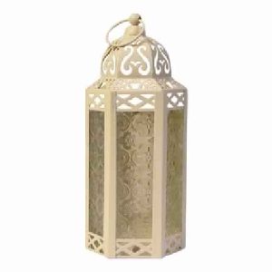 Cream Glass Iron Moroccan Lantern