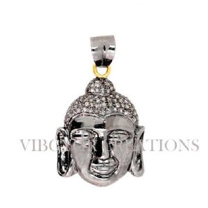14k Gold Pave Diamond 925 Sterling Silver Laughing Budhha Pendant Jewelry