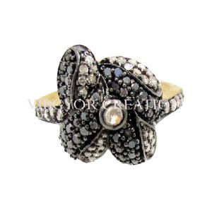 2017 Handmade Pave Diamond 925 Sterling Silver 14k Gold Band Flower Ring Jewelry