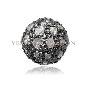 92.5 Sterling Silver Diamond Pave Setted Pave Diamond Bead Ball Finding 6mm Bead