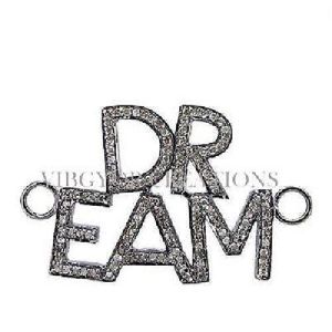Diamond Pave 925Sterling Silver Alphabet Dream Connector Pendant Finding Jewelry