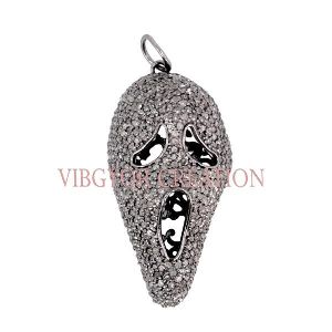 Ghost Skull Shape Pave Diamond 925 Sterling Silver Charm Finding Pendant Jewelry