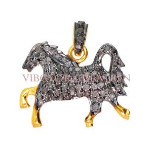 Horse Charm Pave Diamond 925 Sterling Silver Finding Pendant