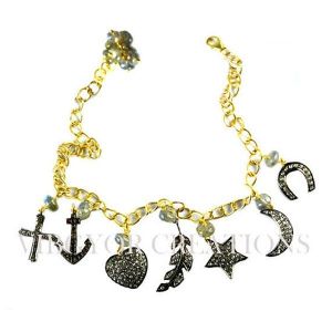 Necklace Chain 14k Gold Pave Diamond Beautiful Charm Pendant Silver Jewelry