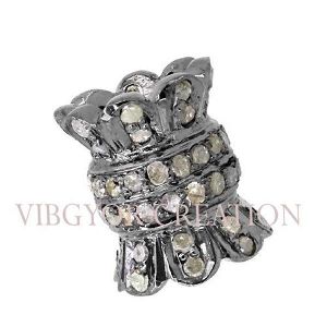 New Style 925 Solid Sterling Silver Pave Diamond Spacer Bead Finding Jewelry
