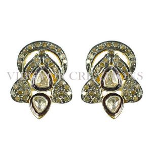 Pretty Looking Rosecut Pave Diamond 14k Gold 925 Silver Earrings Fashion Jewelry