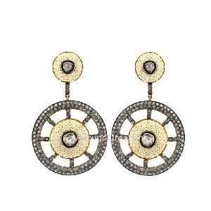 Rose Cut Pave Diamond 14k Gold Earrings