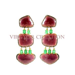 Ruby Emerald 14k Gold Natural Diamond Earrings Stud 925 Sterling Silver Jewelry
