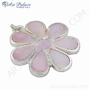 Attractive Flower Style Inlay Silver Pendant