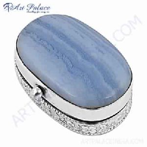 High Quality Blue Lace Agate Gemstone Silver Boxes for Gifts