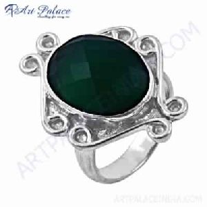 Indian Traditional Designer Green Onyx Gemstone German Silver Ring
