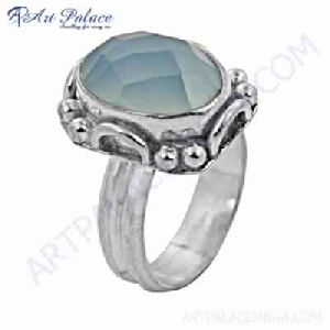 Inspired Blue Chalcedony Gemstone German Silver Ring