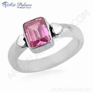 Lovable Pink Cubic Zirconia Gemstone Silver Ring