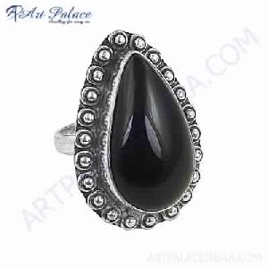 Nightlife Black Onyx Gemstone German Silver Designer Ring, German Silver Jewelry