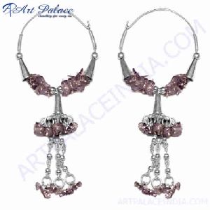 Party Wear Designer Amethyst Silver Bali Earring
