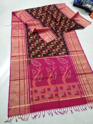 8 inch big border ikkat seiko sarees in pure silk with blouse