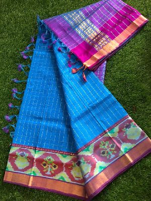 Pure handloom mangalagiri pattu pochampally border sarees with zari checks