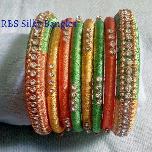 Green-Yellow-Orange Silk thread bangles
