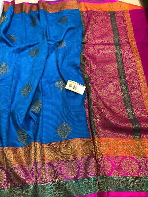 Pure handloom katan silk banarasi sarees with rich pallu and contrast blouse