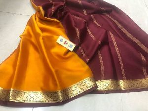 pure mysore silk crepe sarees with rich pallu and contrast blouse