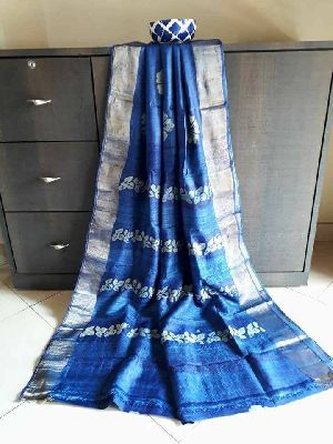 Tussar silk sarees with zari border and blouse piece