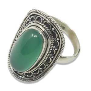 Oxidised Silver Ring with Dyed Chalcedony