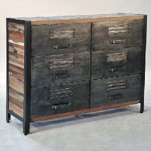 IRON WITH RECYCLED TIMBER 6 DRAWERS CHEST